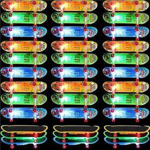 33 Pcs Light up Mini Finger Skateboard Toys Set, LED Finger Skateboards for Kids